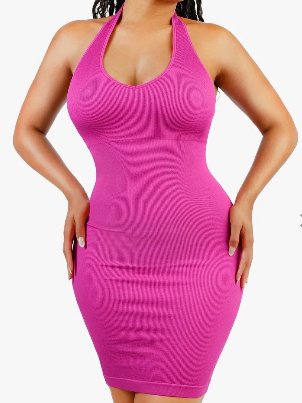 Sleek Halter Mini Dress in Vibrant Pink